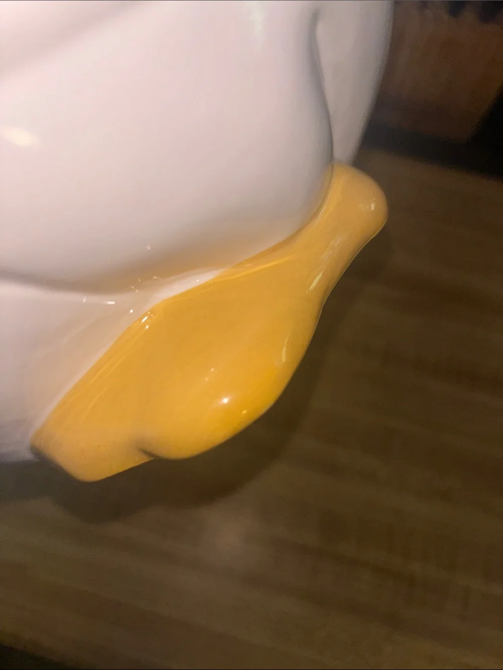 Vintage White Ceramic Duck Cookie Jar with Blue Polka Dot Bow